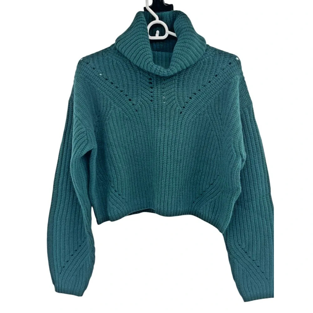 Thakoon Womens Pointelle Turtleneck Sweater Merino Wool Dark Green Size XS NWT